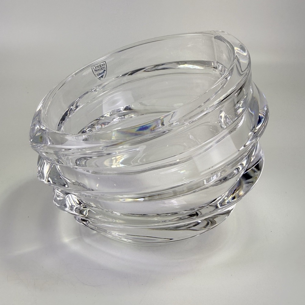 ORREFORS Sweden Crystal Bowl‎ Kosta Boda Eko 6" Slanted Opening Heavy Thick